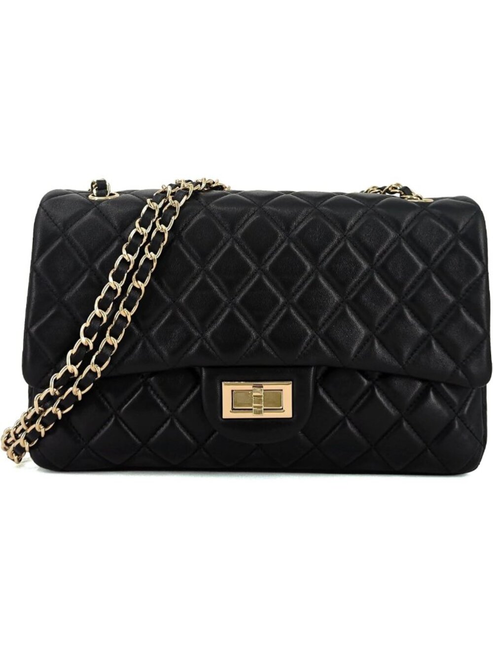 Chic Quilted Lambskin Leather Crossbody Bag, Classic Flap Shoulder Purse, Gold